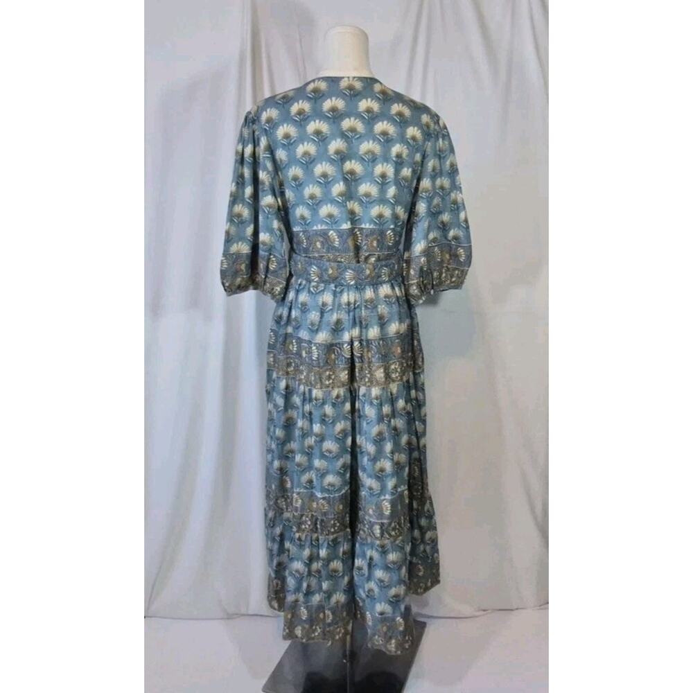 Victoria Dunn Bermuda Blossom Blue Green Floral Cotton Midi Dress Large - Picture 9 of 12